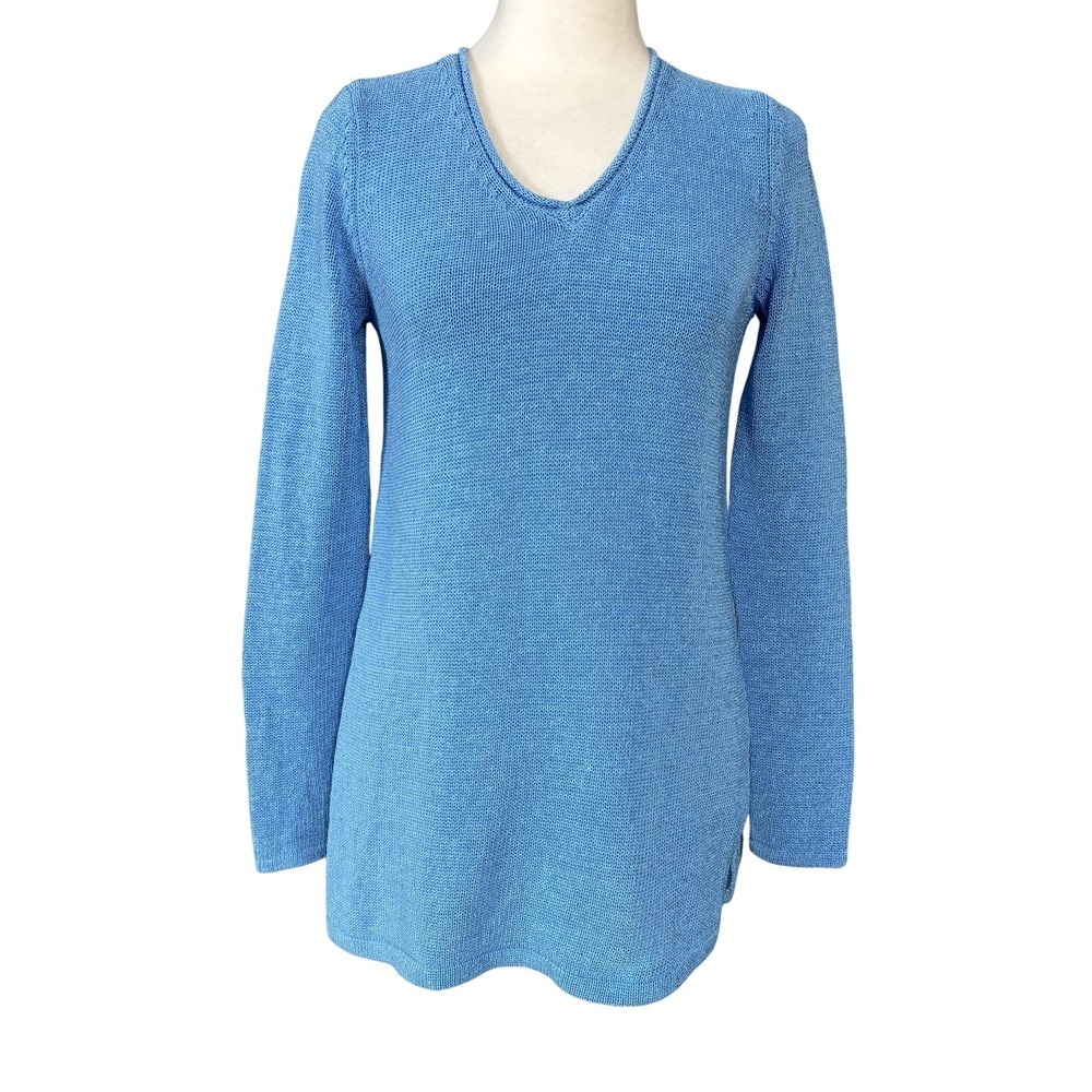 J. McLaughlin Sweater Tunic Womens S Blue Cotton Polyester Acrylic V Neck Knit